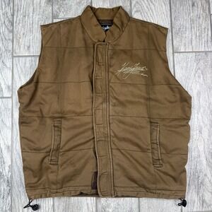 VTG 90s Y2K Karl‎ Kani Jeans Vest Men's Size XL Tan Brown Zip Strap Safari RARE